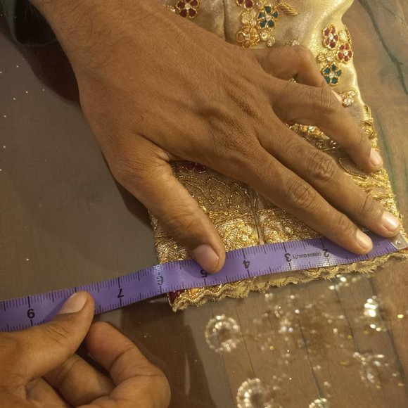 Tena Durrani Cream and Gold Sequin Wedding Dress with Bishop Sleeves - Picture 7 of 15